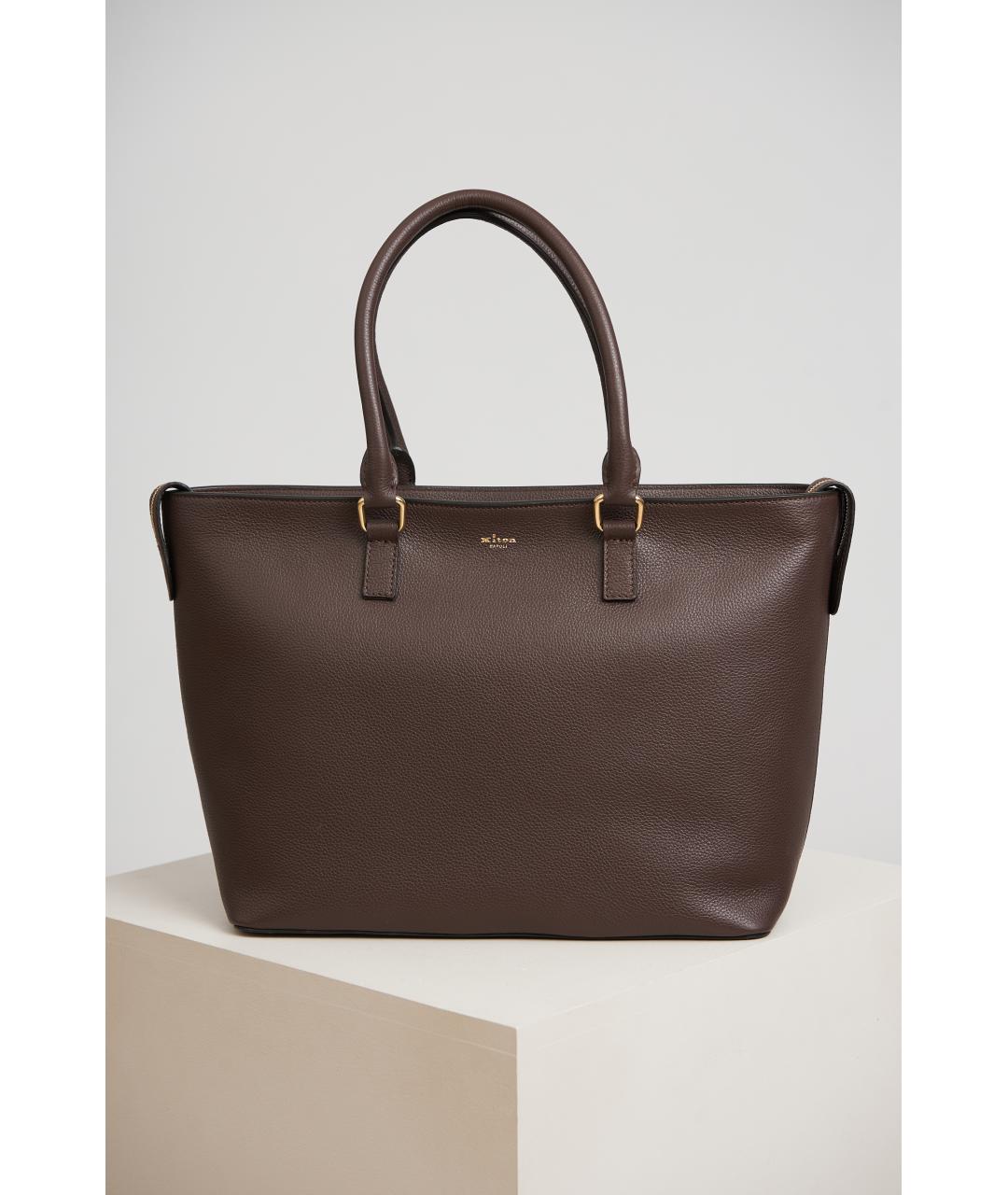 KITON Коричневая кожаная сумка тоут, фото 6
