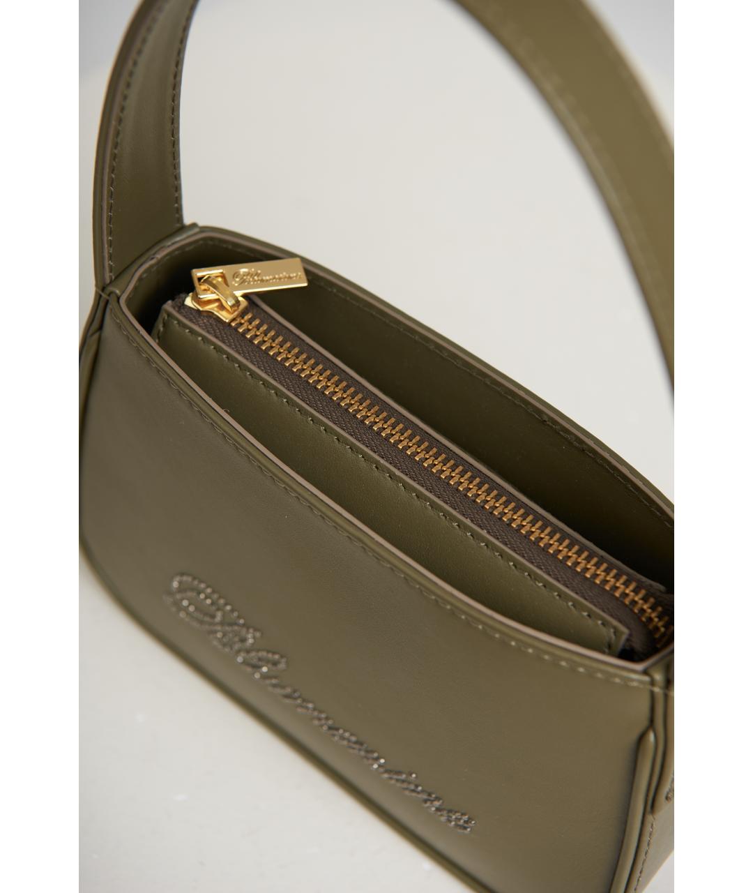 BLUMARINE Хаки кожаная сумка с короткими ручками, фото 5