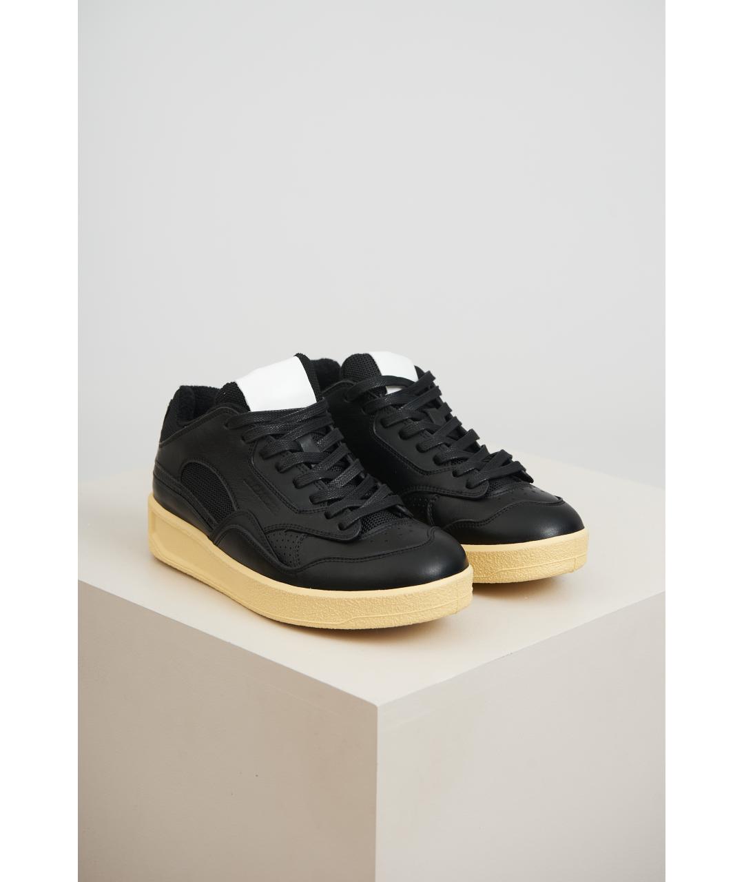 JIL SANDER Черные кожаные кеды, фото 2