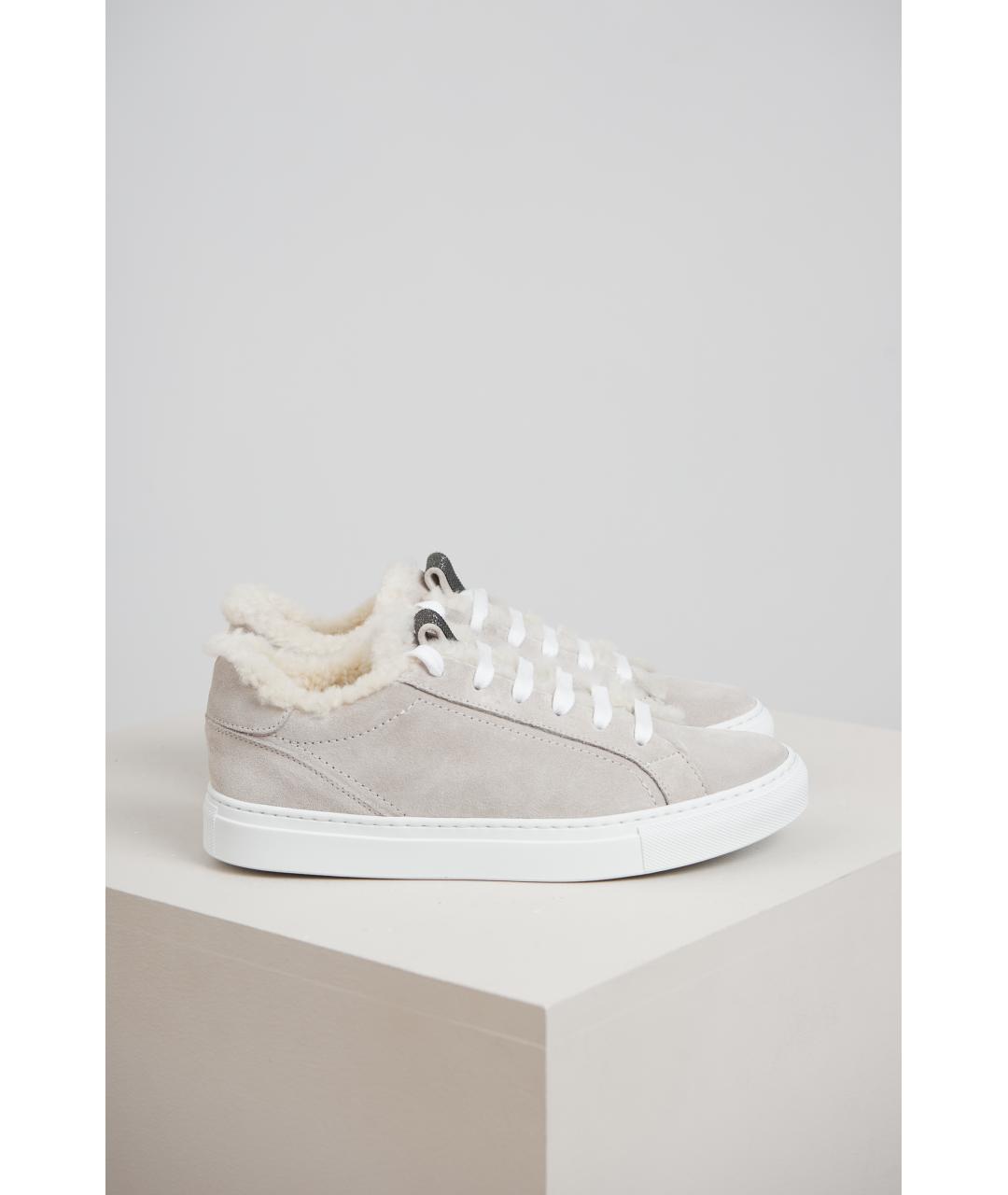 BRUNELLO CUCINELLI Серые кожаные кеды, фото 6