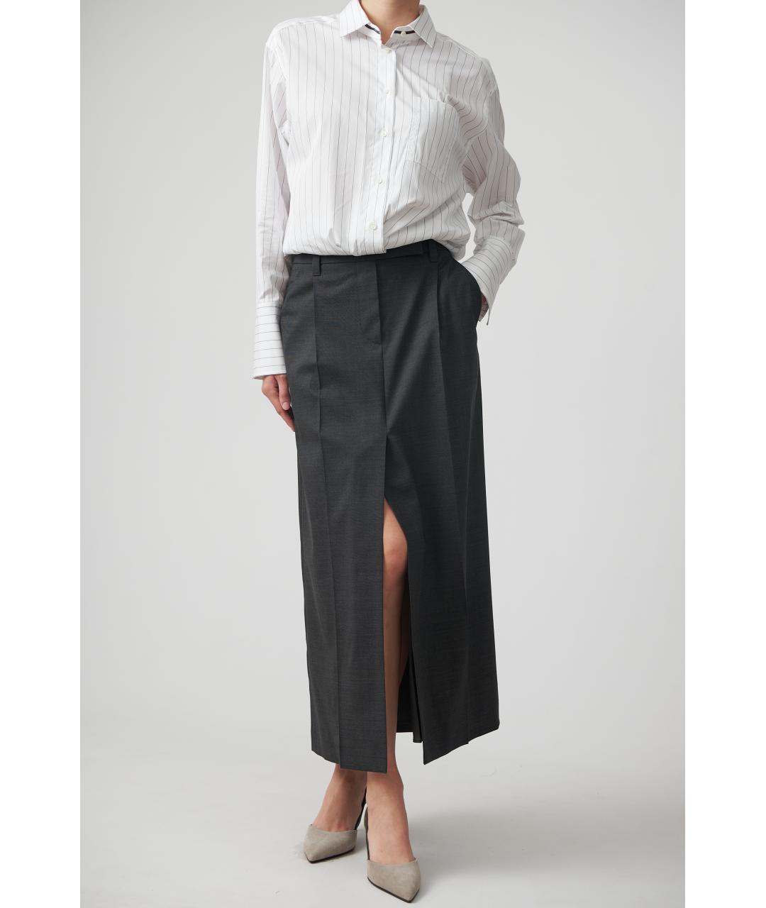 BRUNELLO CUCINELLI Серая шерстяная юбка миди, фото 6