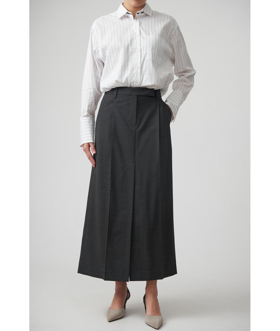 BRUNELLO CUCINELLI Серая шерстяная юбка миди, фото 4