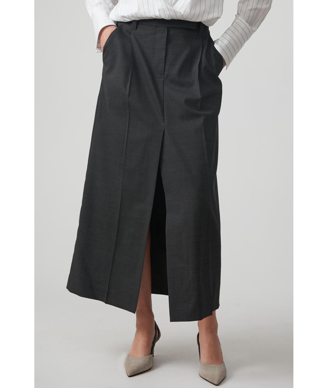 BRUNELLO CUCINELLI Серая шерстяная юбка миди, фото 2