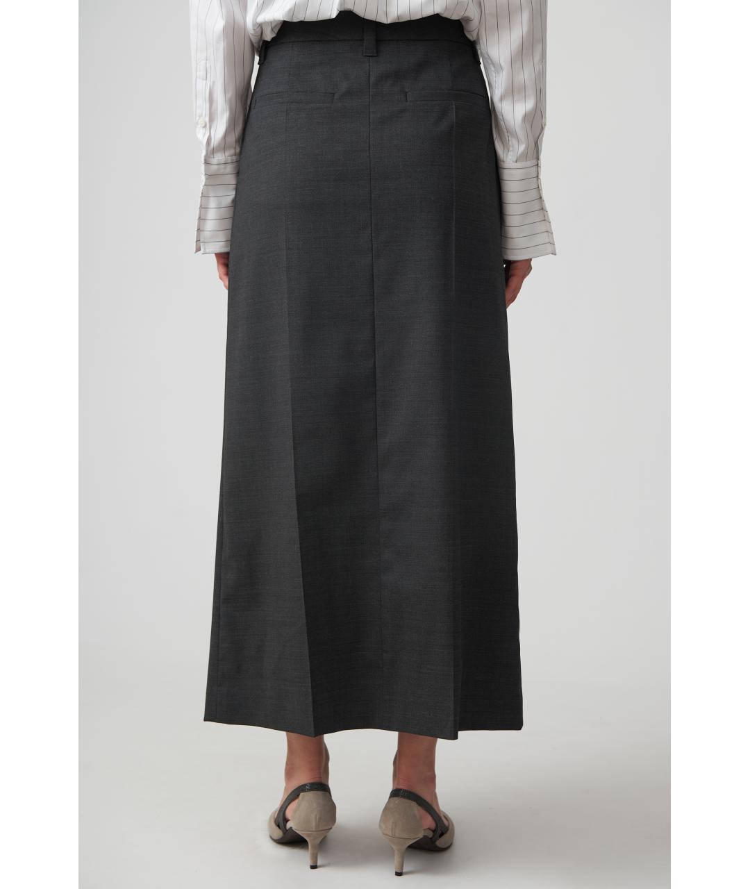 BRUNELLO CUCINELLI Серая шерстяная юбка миди, фото 5