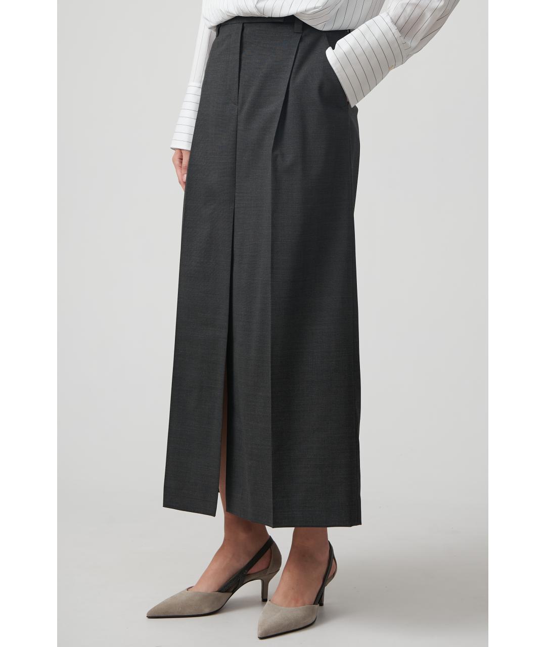 BRUNELLO CUCINELLI Серая шерстяная юбка миди, фото 3