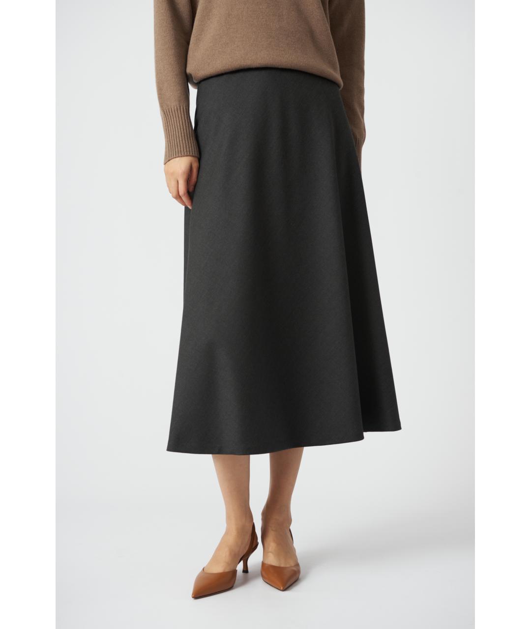 BRUNELLO CUCINELLI Серая шерстяная юбка миди, фото 5