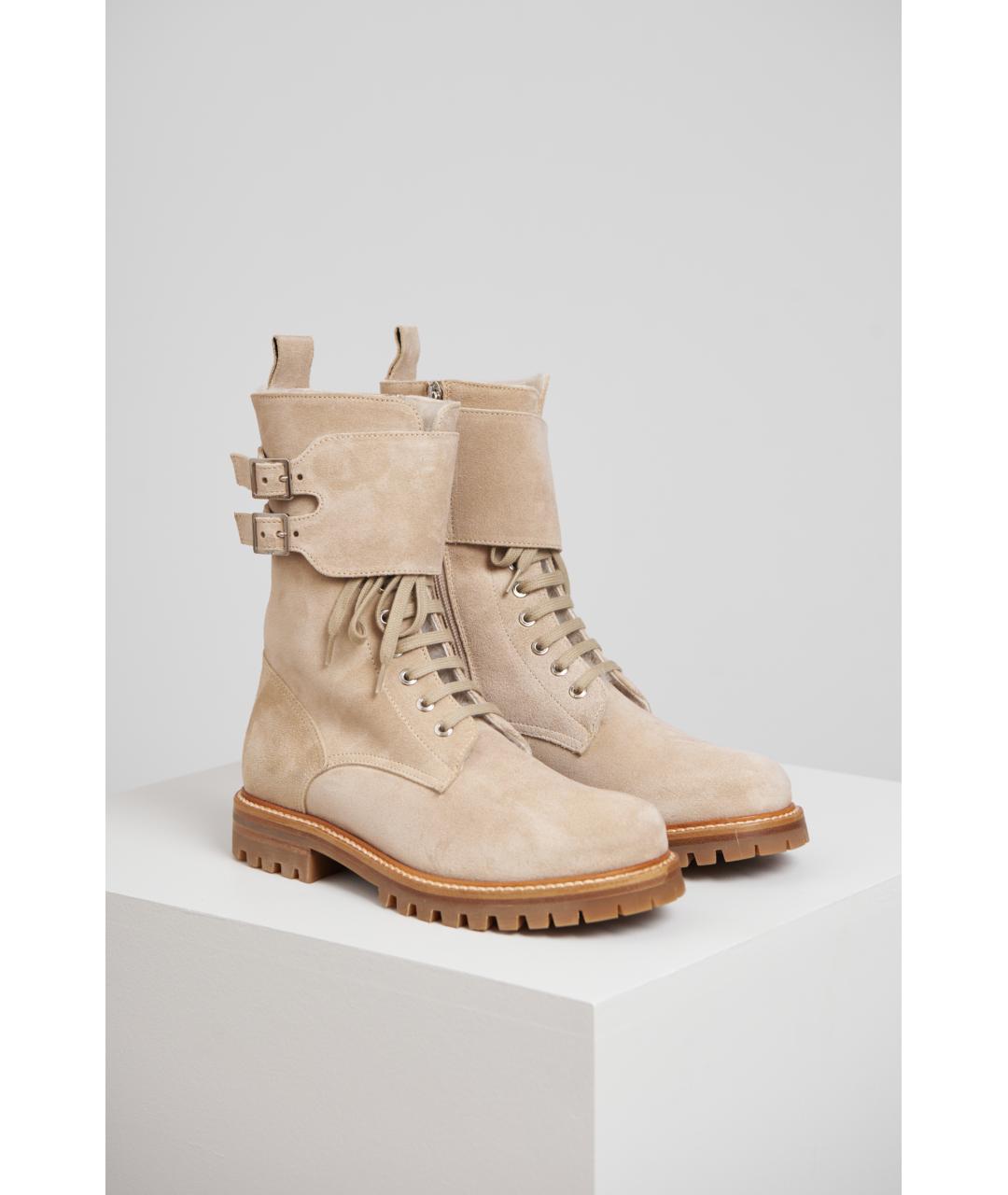 KITON Бежевые замшевые ботинки, фото 6