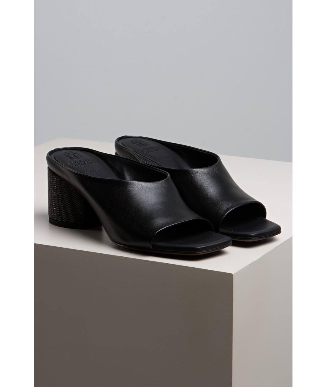 BRUNELLO CUCINELLI Черные кожаные босоножки, фото 4