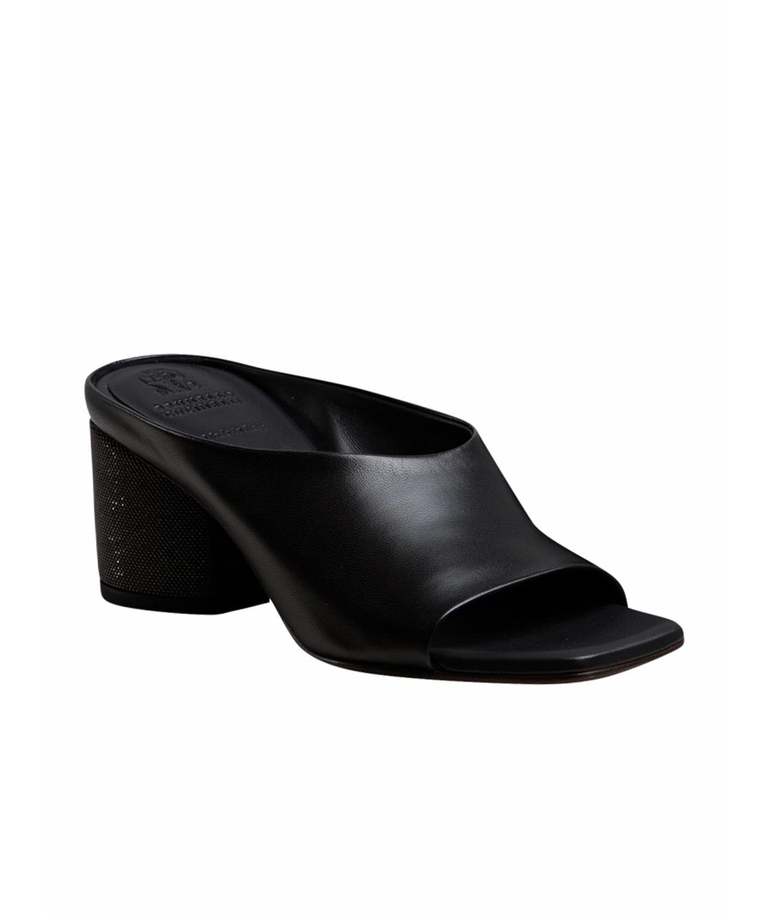 BRUNELLO CUCINELLI Черные кожаные босоножки, фото 1