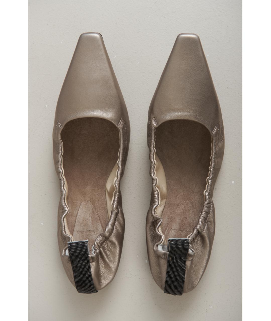 BRUNELLO CUCINELLI Бежевые кожаные балетки, фото 4