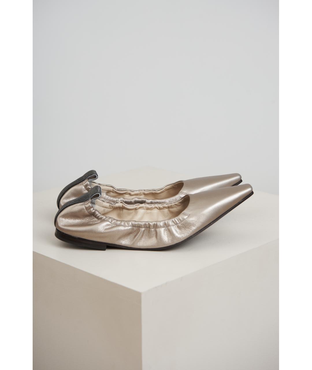 BRUNELLO CUCINELLI Бежевые кожаные балетки, фото 2