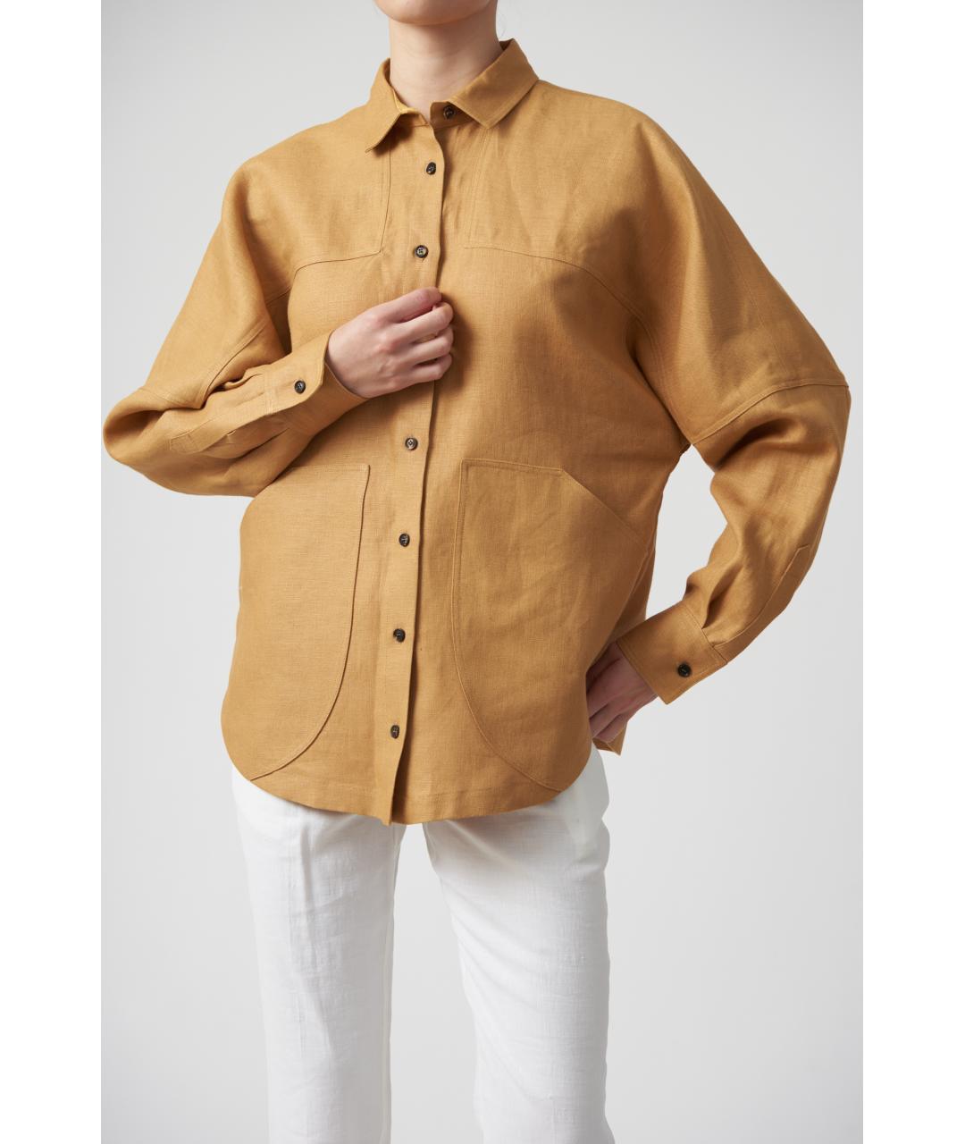 KITON Горчичная льняная рубашка, фото 5