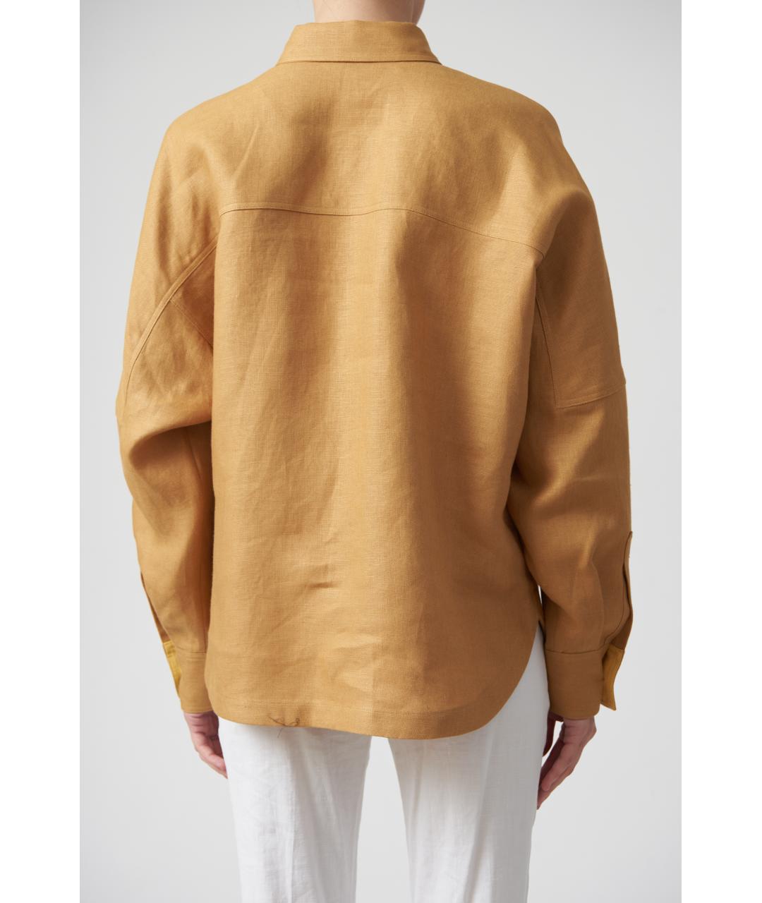 KITON Горчичная льняная рубашка, фото 4