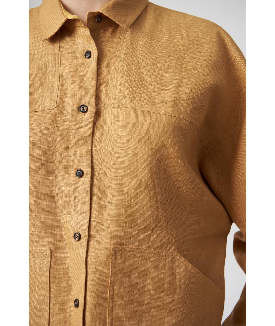 KITON Горчичная льняная рубашка, фото 2