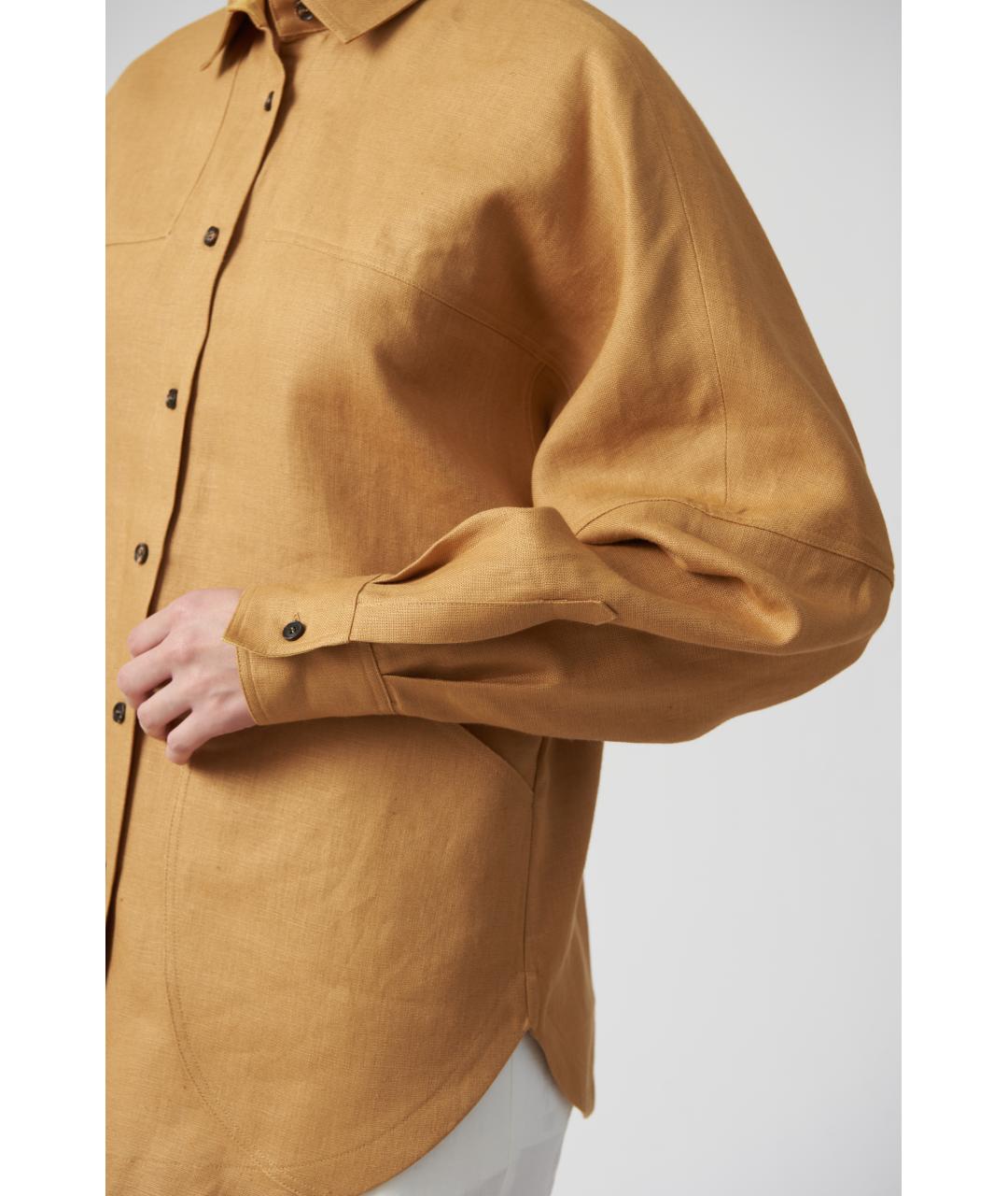 KITON Горчичная льняная рубашка, фото 3