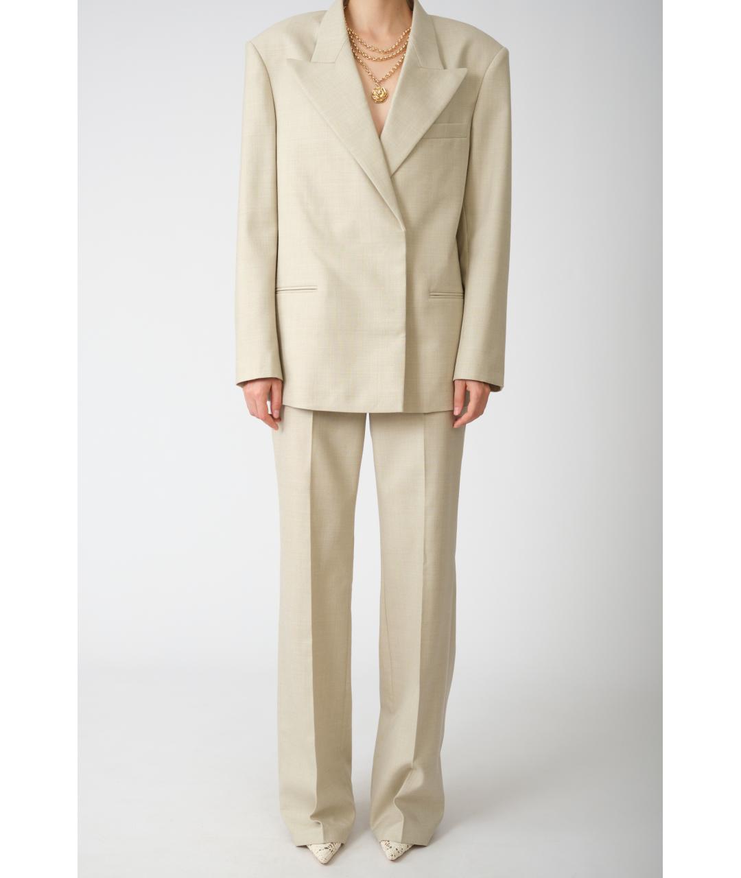 MAGDA BUTRYM Бежевые шерстяные прямые брюки, фото 9