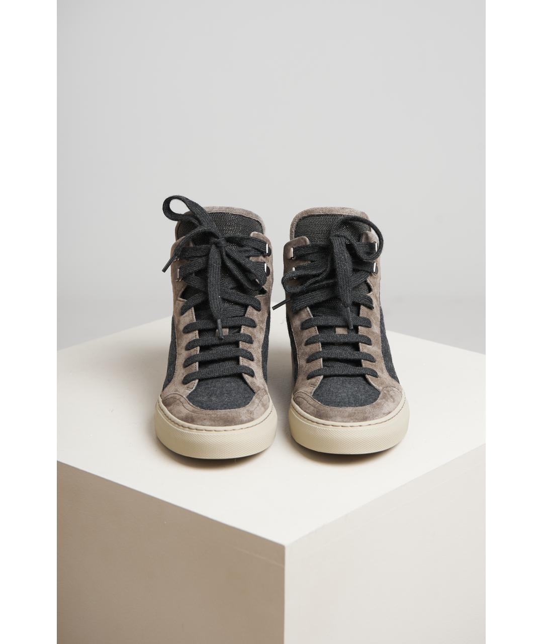 BRUNELLO CUCINELLI Серые кожаные кеды, фото 4