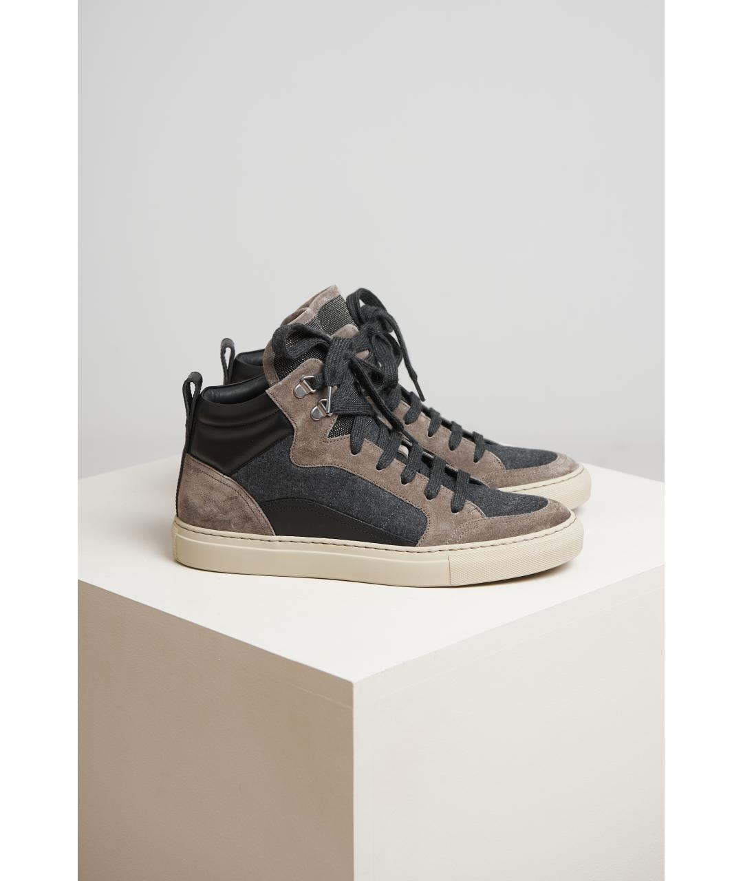 BRUNELLO CUCINELLI Серые кожаные кеды, фото 2