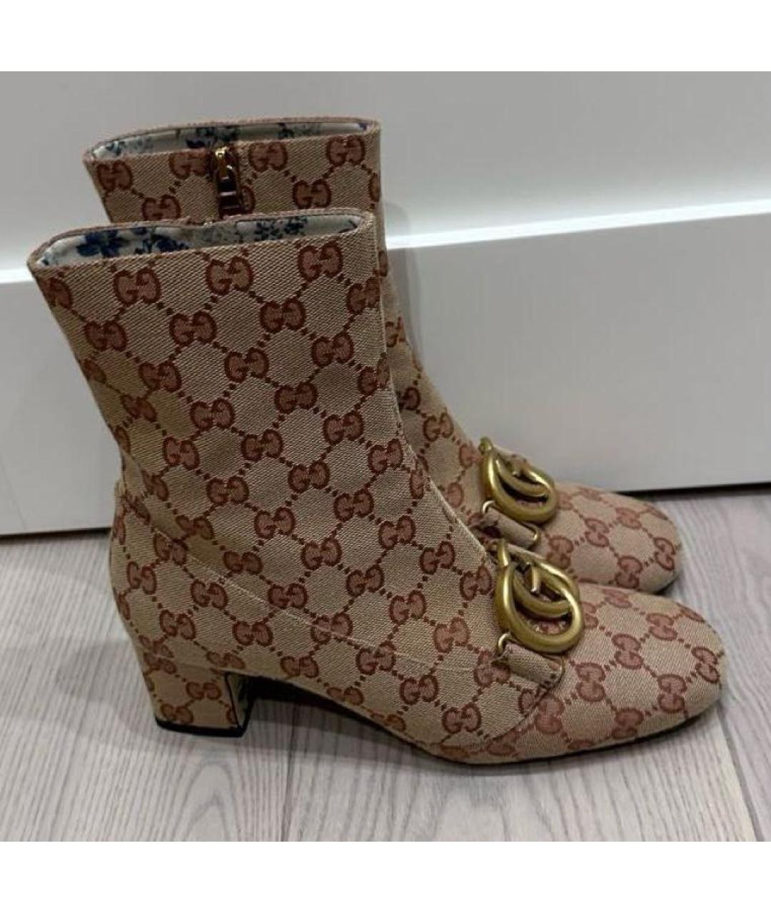 GUCCI Бежевые текстильные ботильоны, фото 5