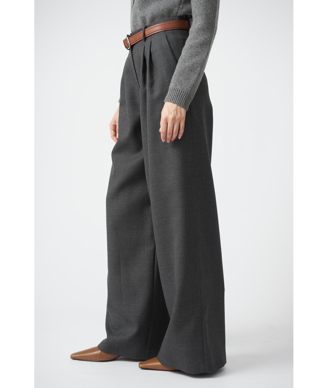 MAGDA BUTRYM Серые шерстяные прямые брюки, фото 3