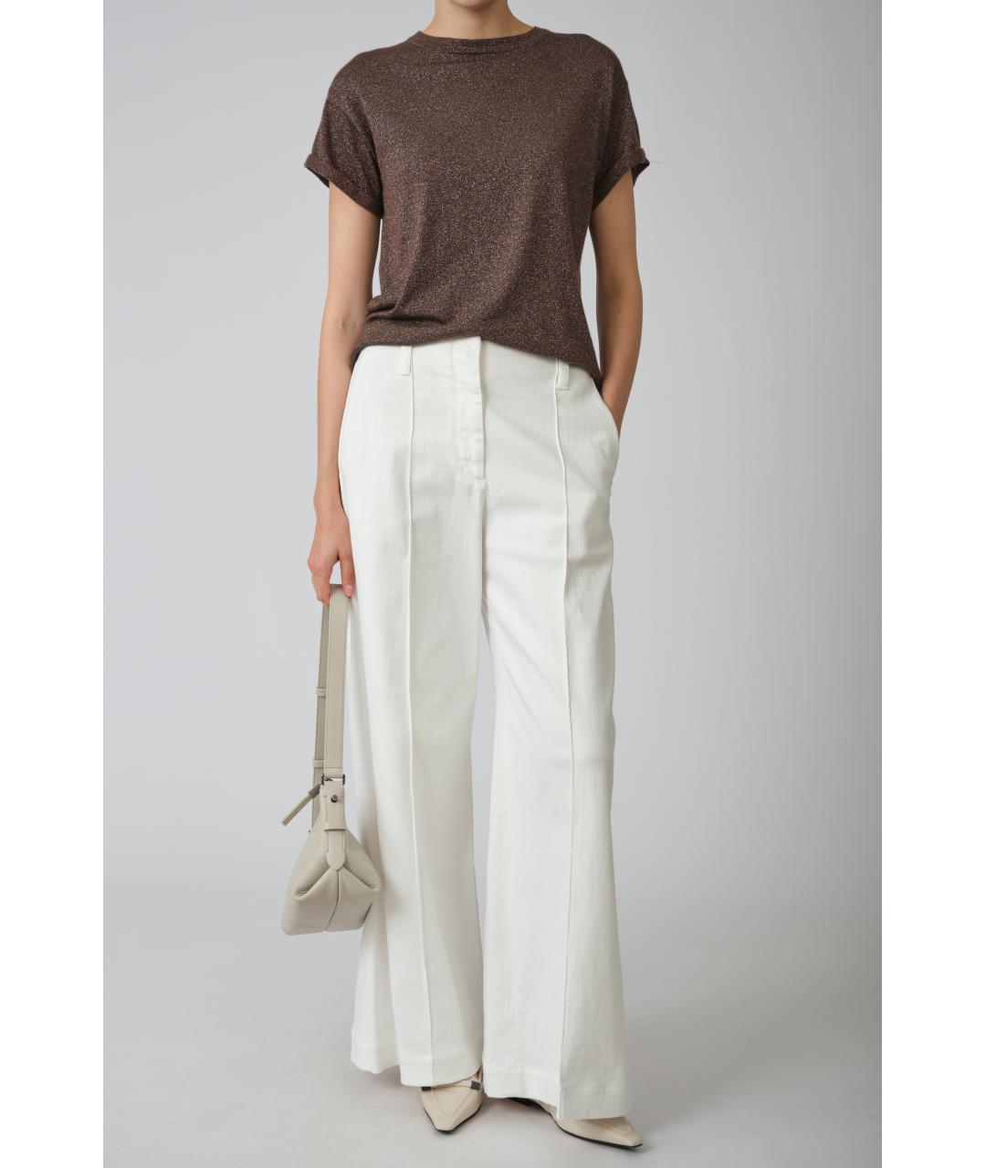 BRUNELLO CUCINELLI Белые хлопковые прямые брюки, фото 2