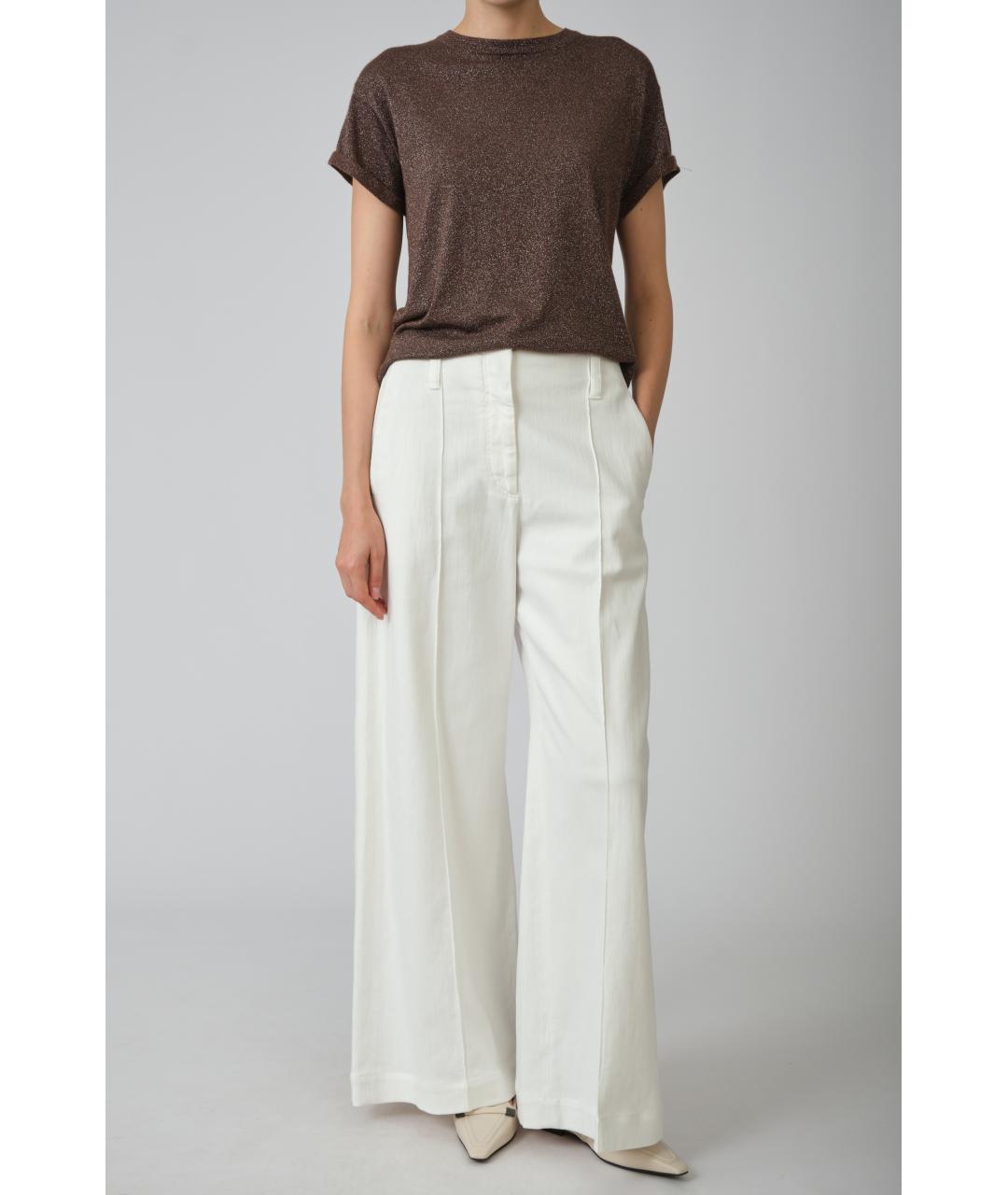 BRUNELLO CUCINELLI Белые хлопковые прямые брюки, фото 7