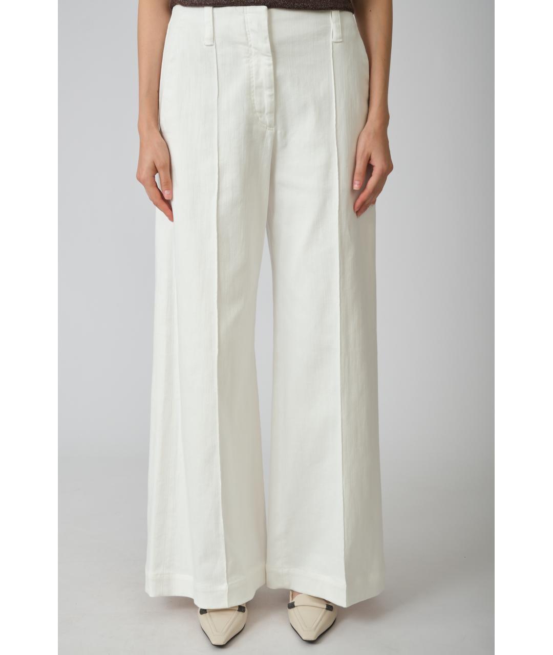 BRUNELLO CUCINELLI Белые хлопковые прямые брюки, фото 3