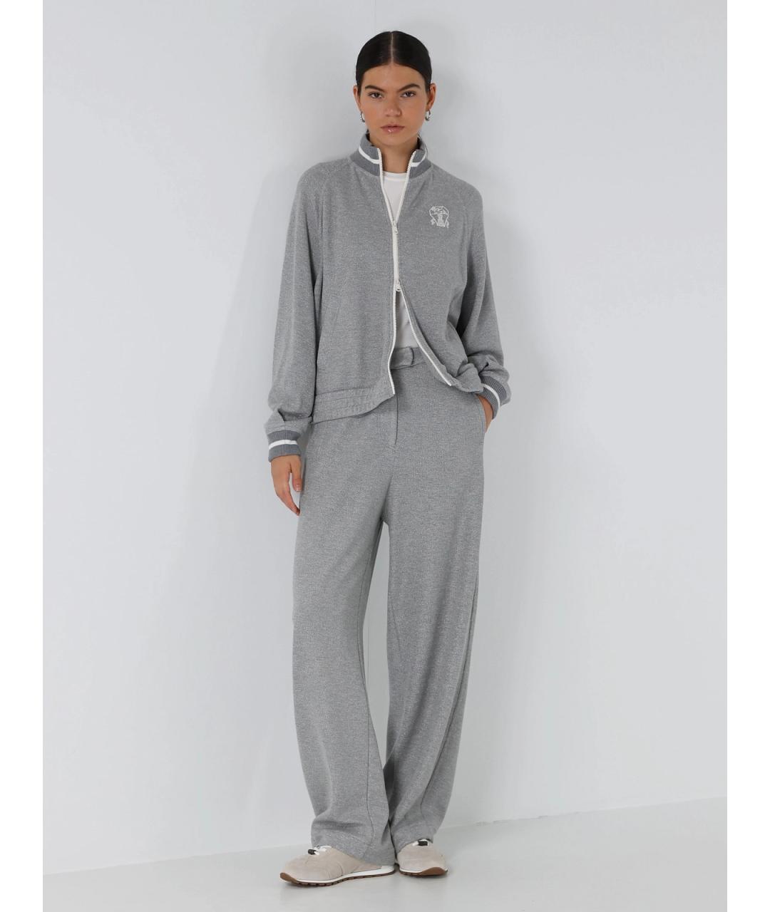 BRUNELLO CUCINELLI Серые вискозные прямые брюки, фото 2