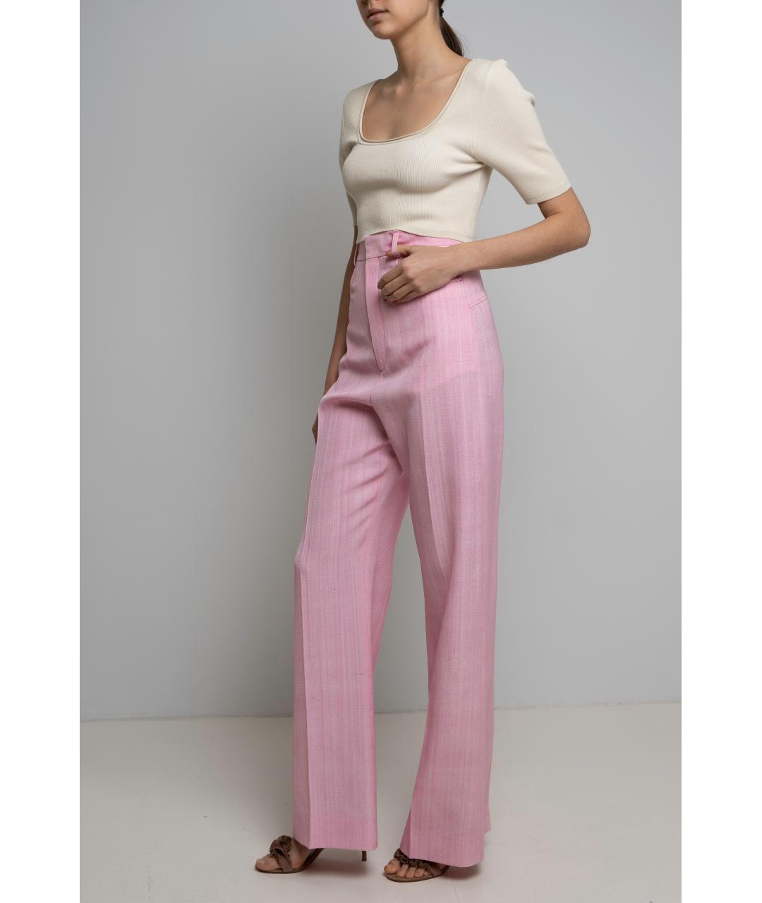 JACQUEMUS Розовые вискозные прямые брюки, фото 3