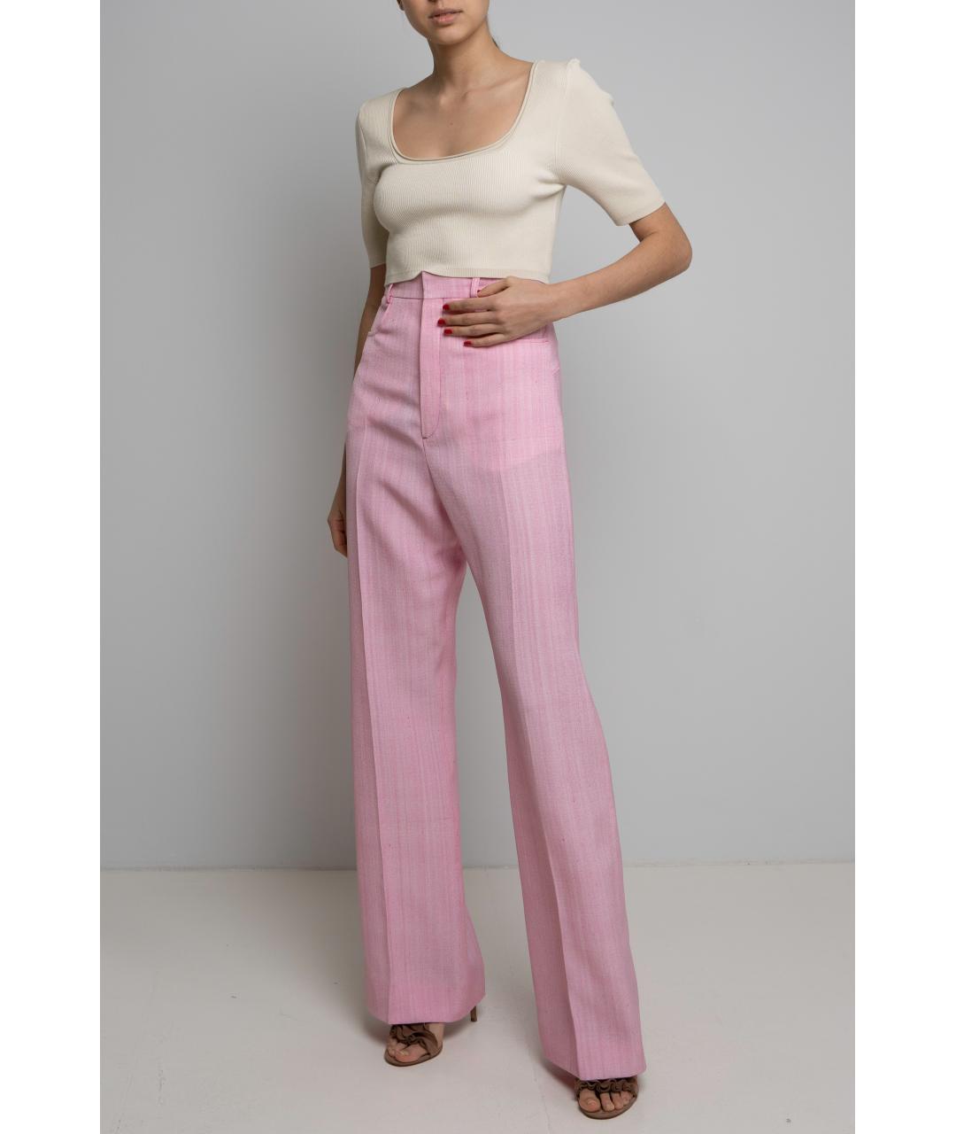 JACQUEMUS Розовые вискозные прямые брюки, фото 2