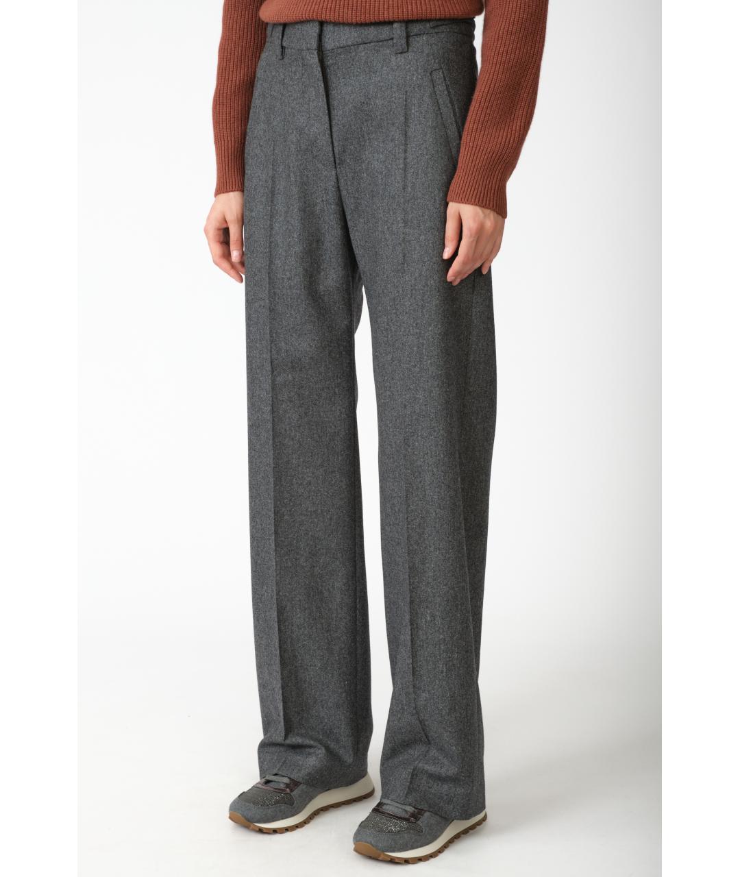 BRUNELLO CUCINELLI Серые шерстяные прямые брюки, фото 2
