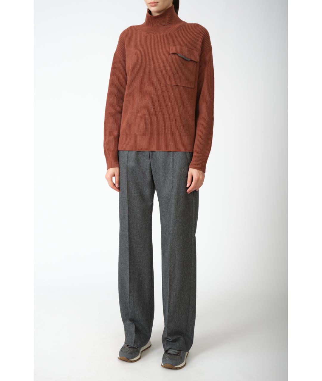 BRUNELLO CUCINELLI Серые шерстяные прямые брюки, фото 7