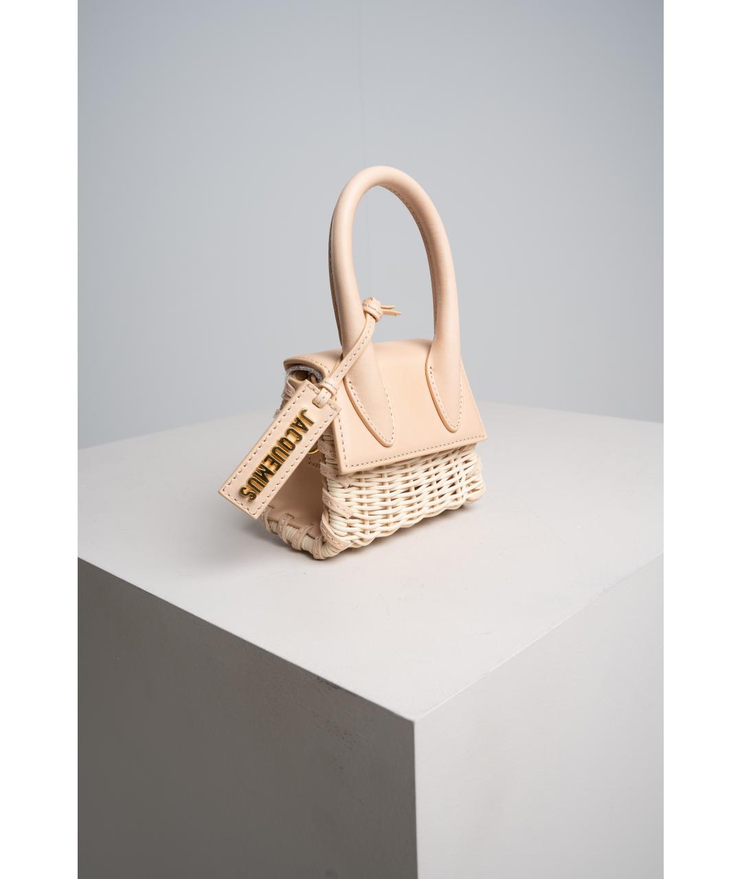 JACQUEMUS Бежевая кожаная сумка с короткими ручками, фото 2