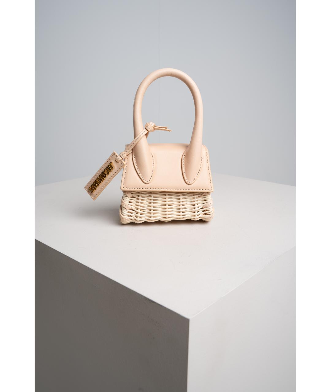 JACQUEMUS Бежевая кожаная сумка с короткими ручками, фото 4