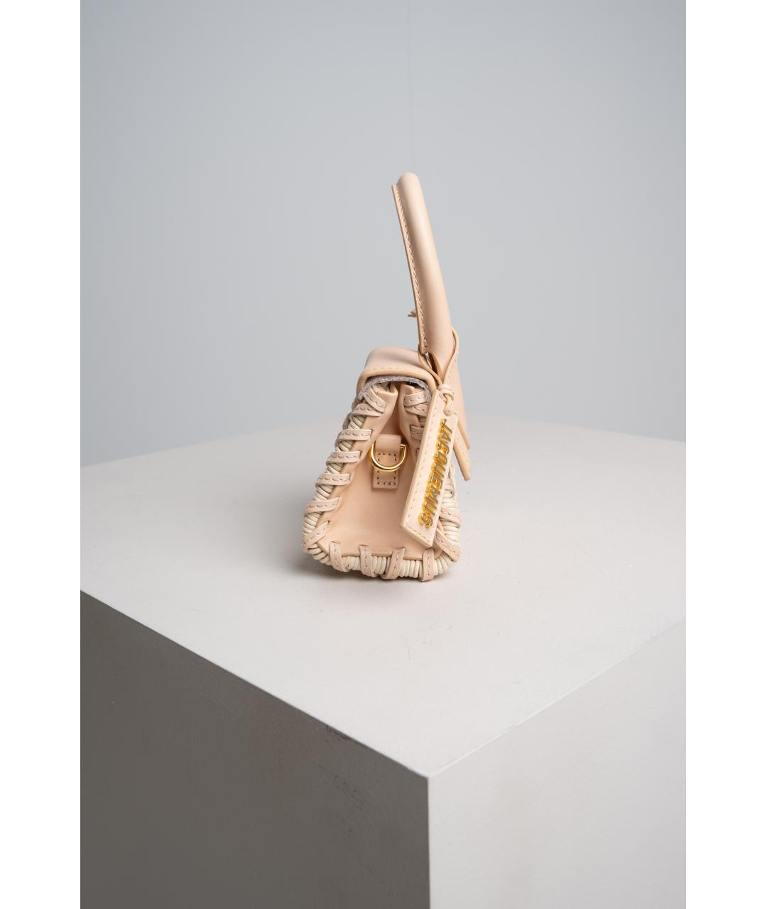 JACQUEMUS Бежевая кожаная сумка с короткими ручками, фото 3