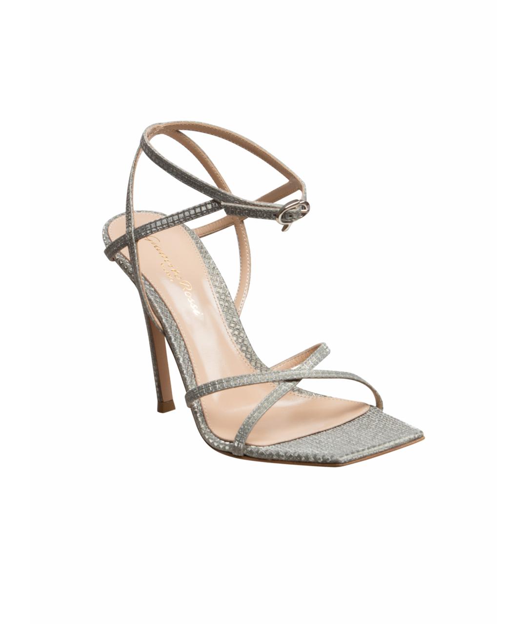 GIANVITO ROSSI Серебряные кожаные босоножки, фото 1