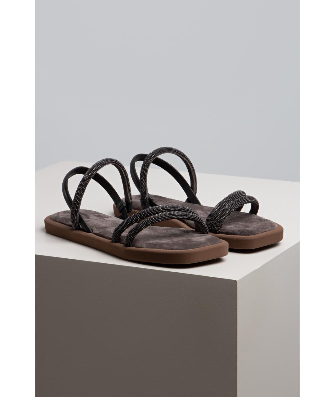 BRUNELLO CUCINELLI Серые кожаные сандалии, фото 4