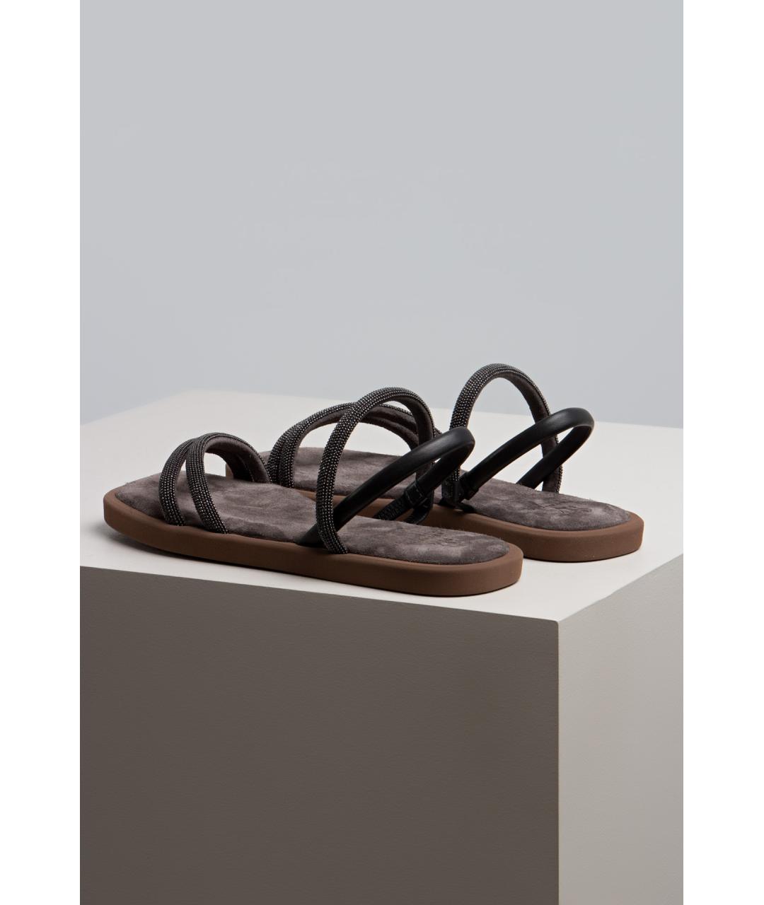 BRUNELLO CUCINELLI Серые кожаные сандалии, фото 3