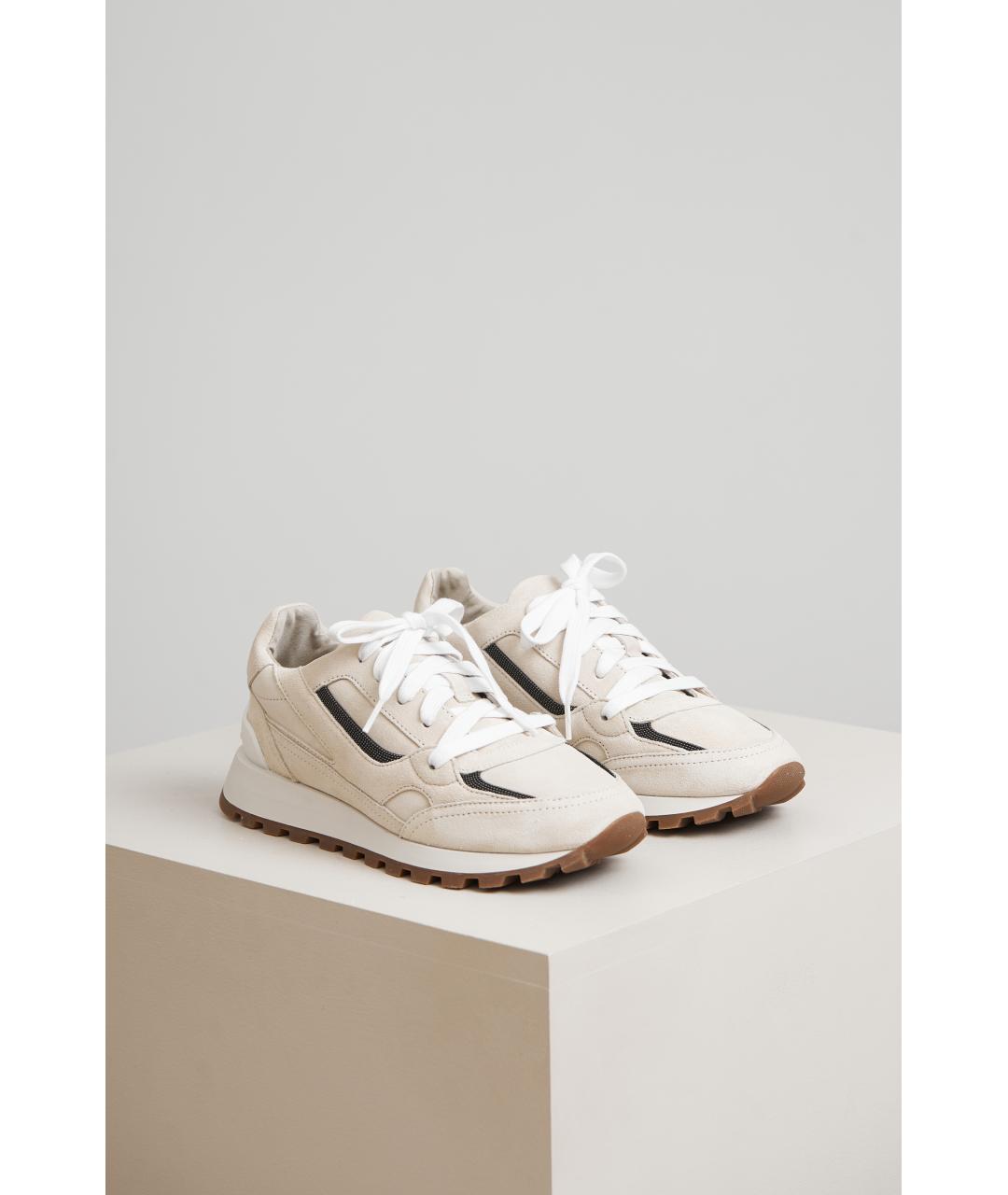 BRUNELLO CUCINELLI Бежевые кожаные кроссовки, фото 2