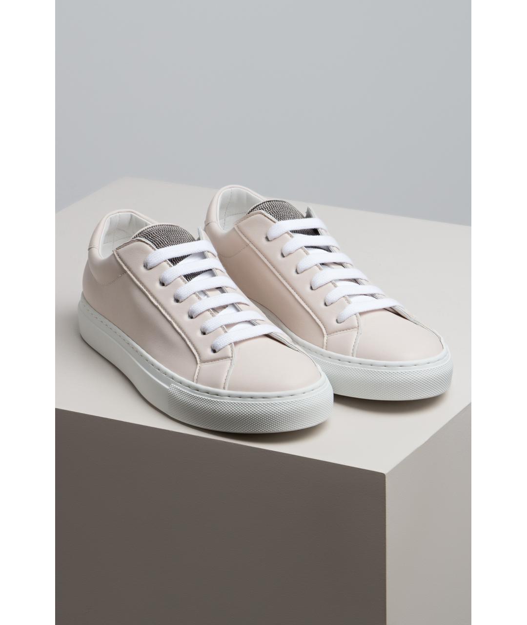 BRUNELLO CUCINELLI Бежевые кожаные кеды, фото 4