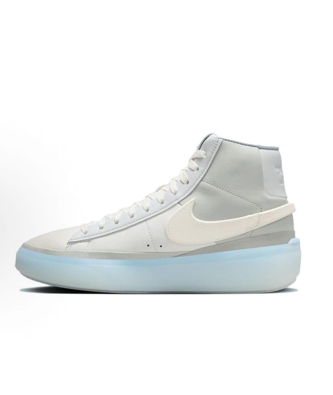 NIKE Серые высокие кроссовки / кеды из искусственной кожи, фото 5