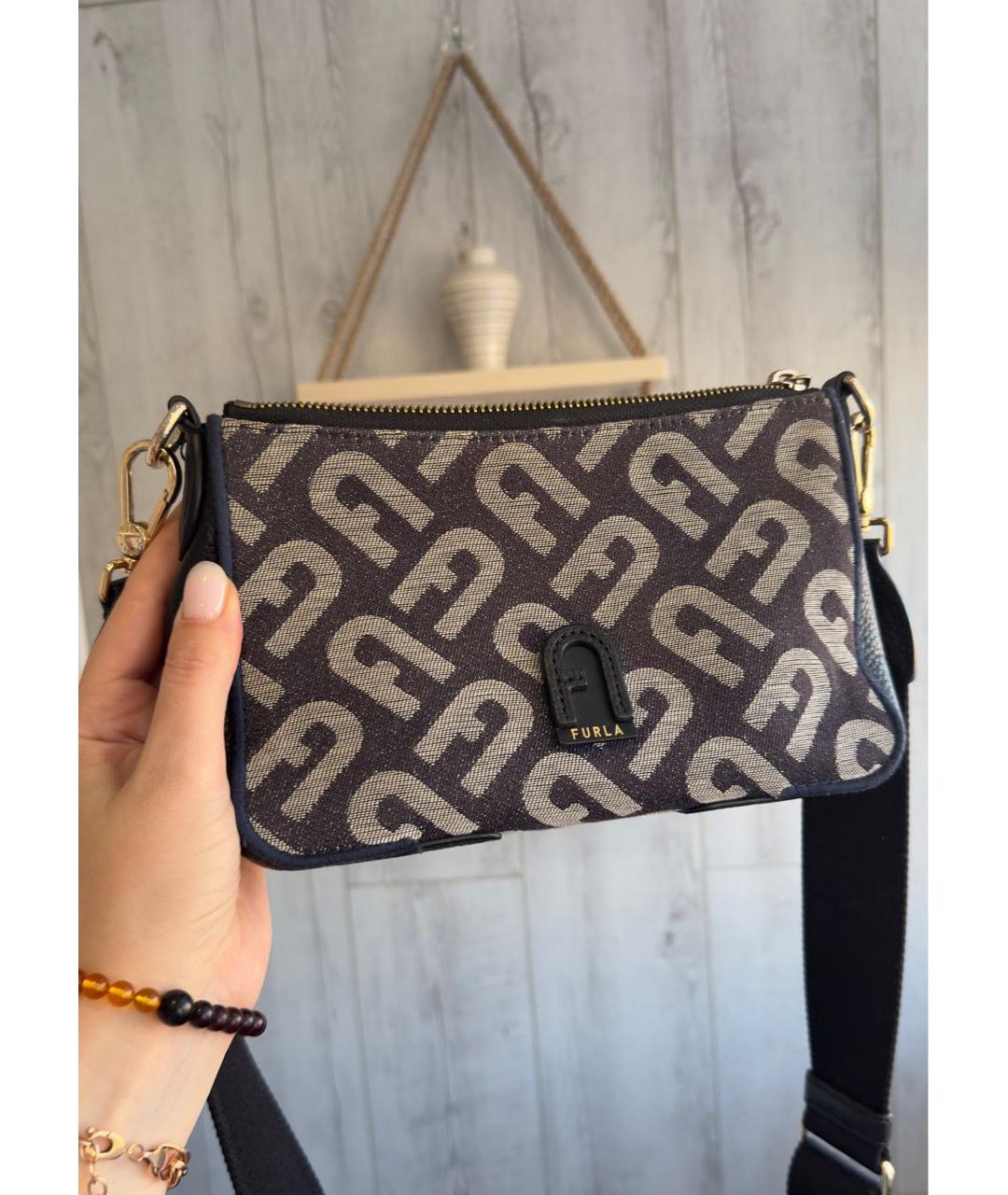 FURLA Черная жаккардовая сумка через плечо, фото 8