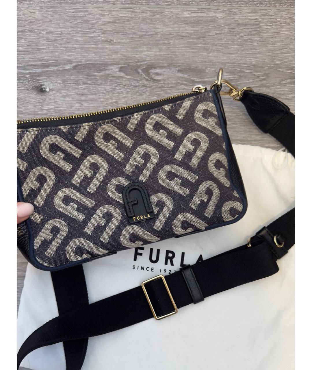FURLA Черная жаккардовая сумка через плечо, фото 2