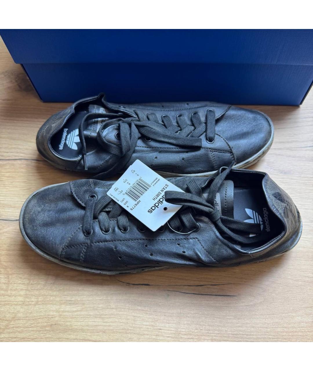 BALENCIAGA Черные кожаные низкие кроссовки / кеды, фото 2