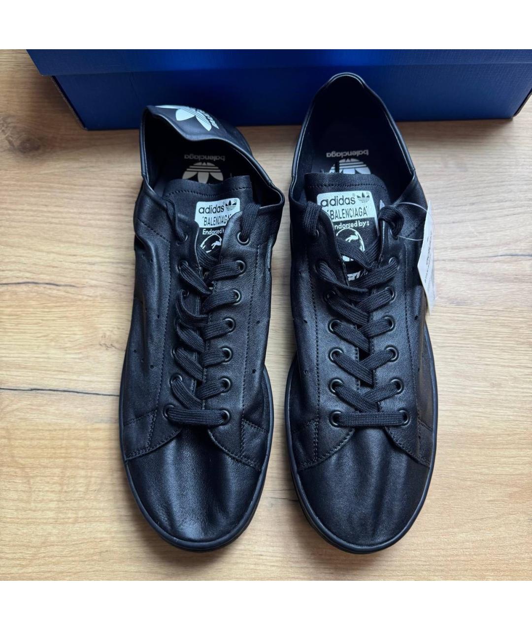 BALENCIAGA Черные кожаные низкие кроссовки / кеды, фото 3