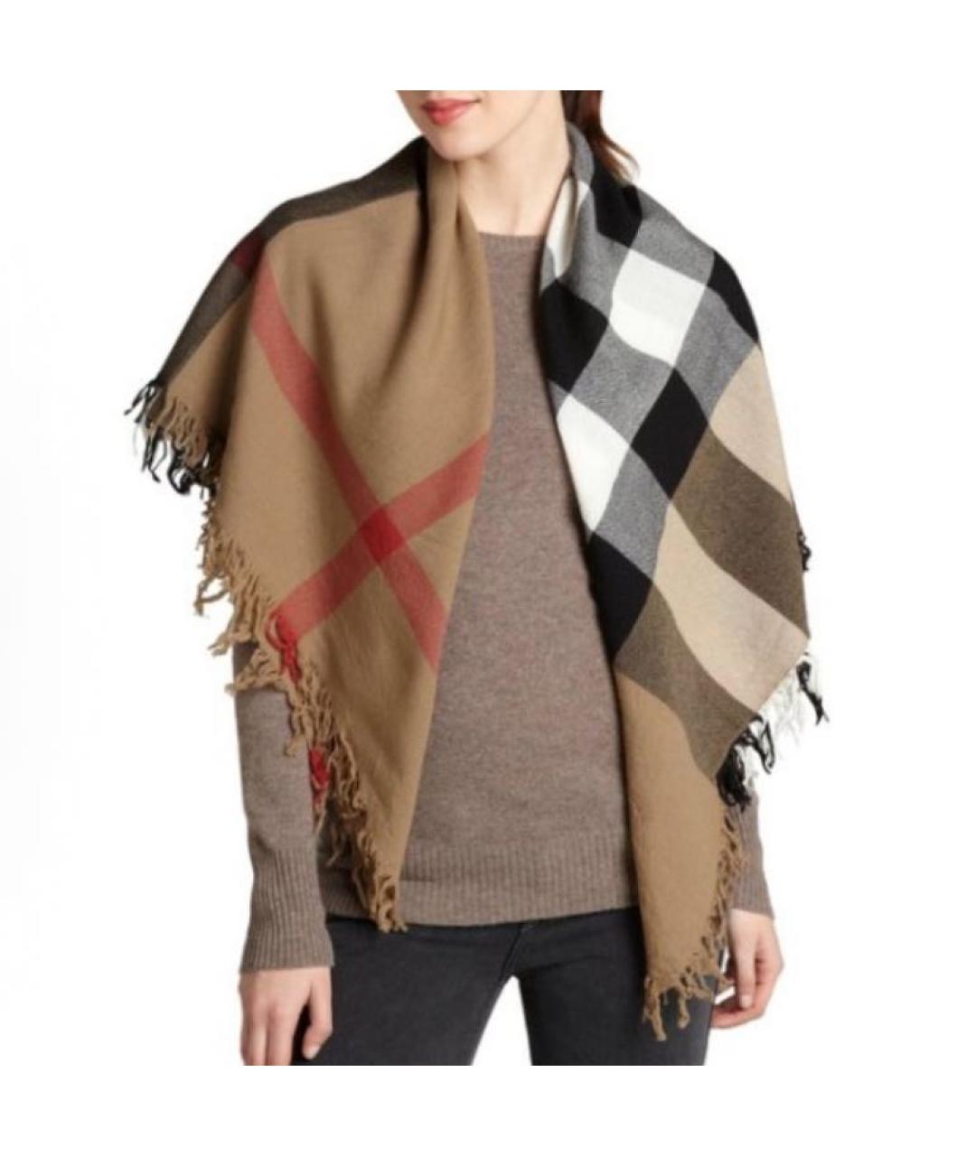 BURBERRY Коричневый шерстяной платок, фото 5