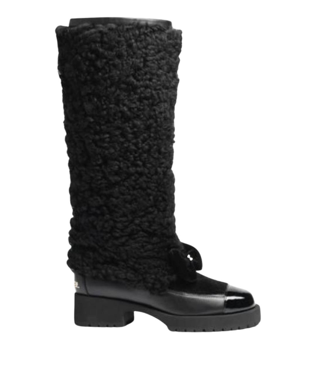 CHANEL Черные текстильные сапоги, фото 1