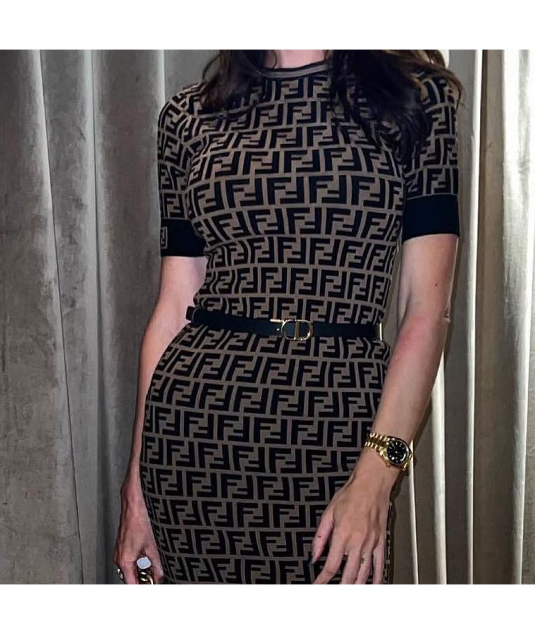 FENDI Бежевое вискозное повседневное платье, фото 4