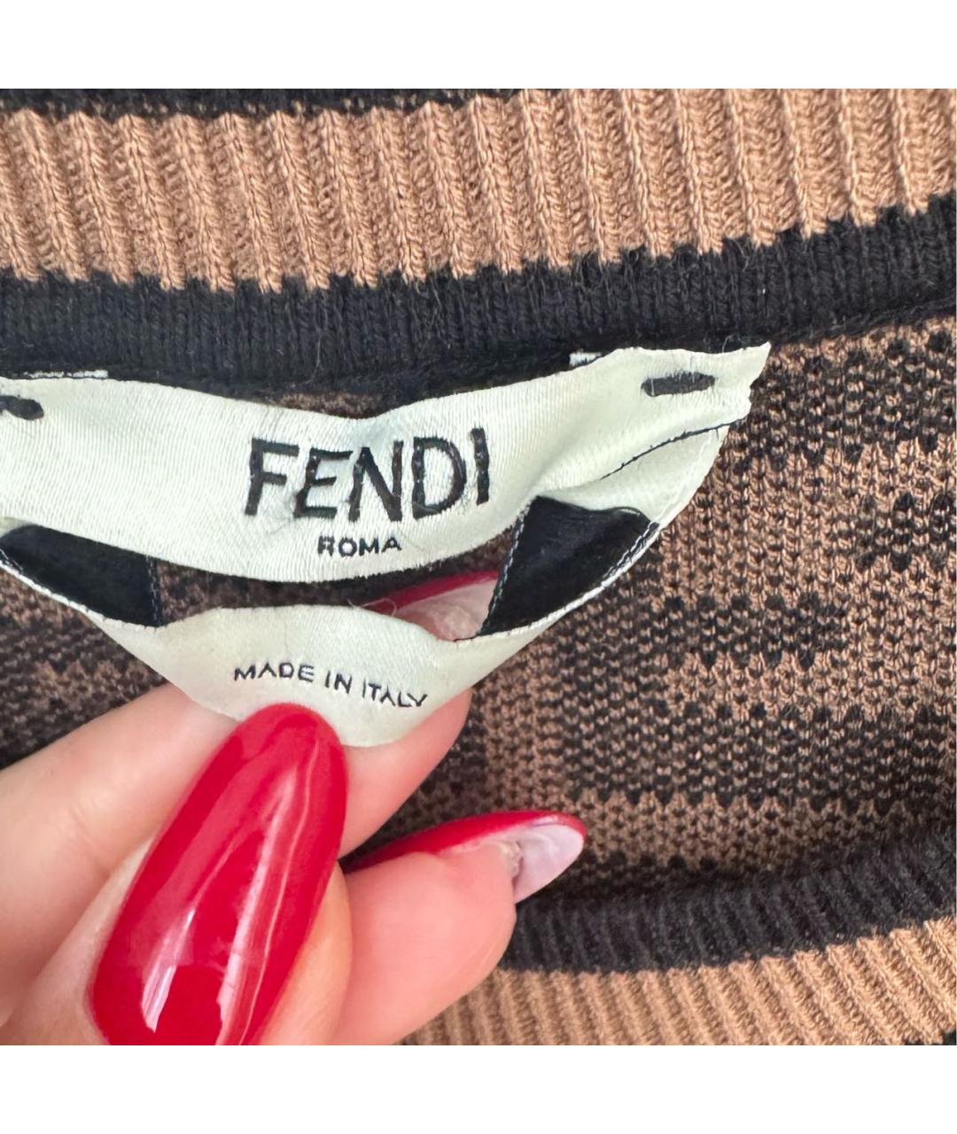 FENDI Бежевое вискозное повседневное платье, фото 3