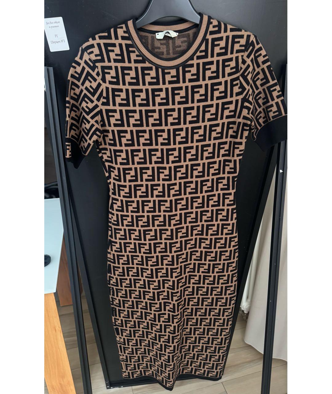 FENDI Бежевое вискозное повседневное платье, фото 6